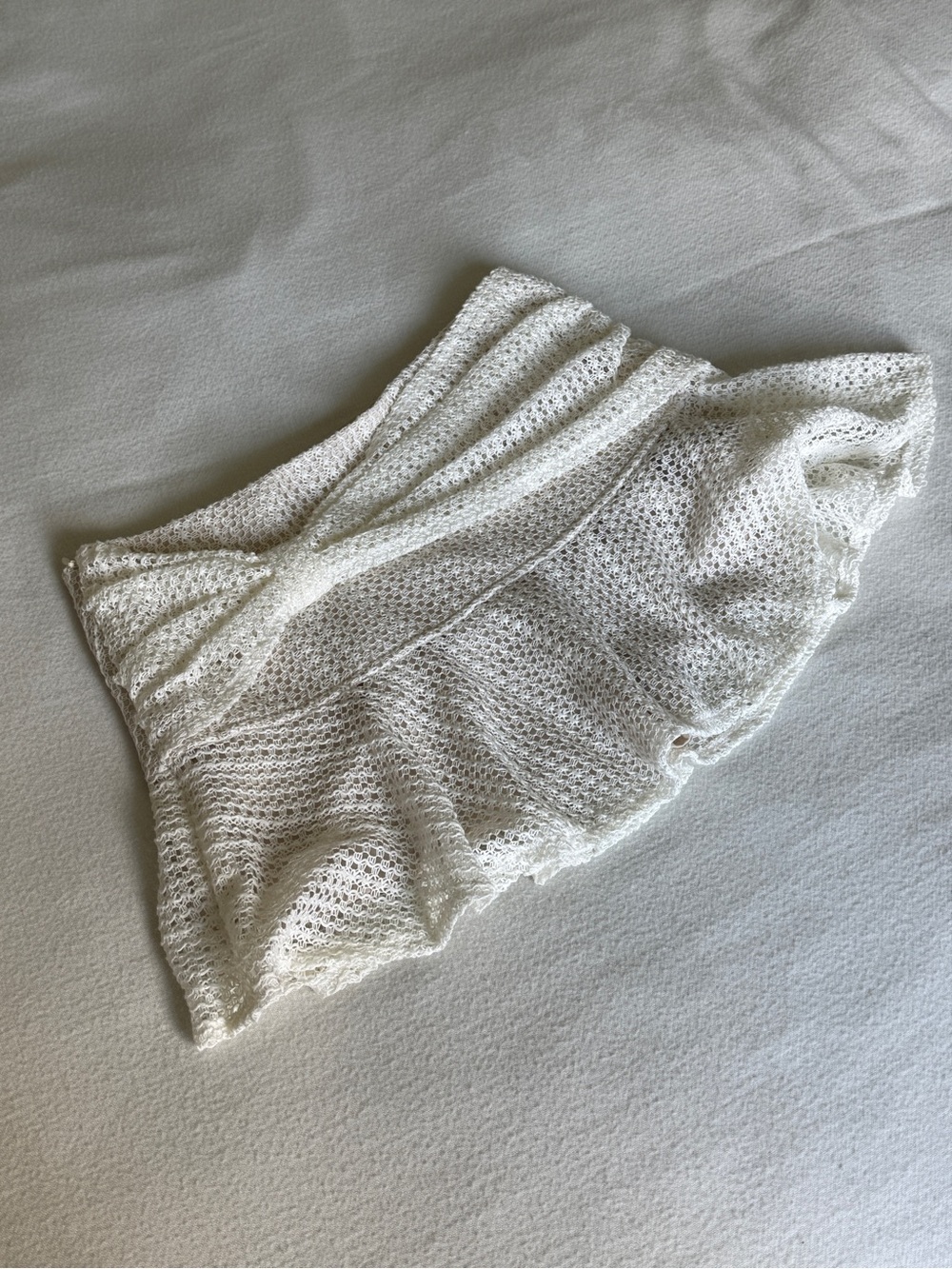 Women's White Crochet Mini Skort - Lightweight Ruffle Hem